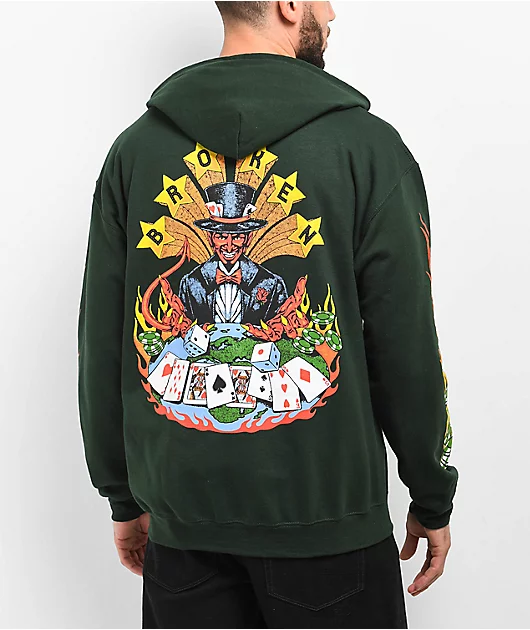 Broken Promises Devil Dealer Green Zip Hoodie
