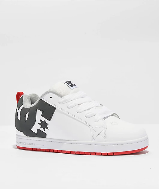 DC Court Graffik White, Grey, & Red Skate Shoes