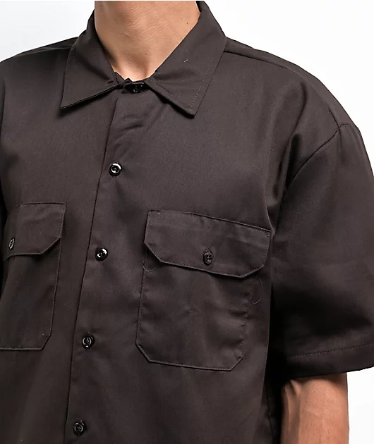 57341-dickies-dark-brown-short-sleeve-button-up-work-shirt-3.webp Dickies Dark Brown Short Sleeve Button Up Work Shirt