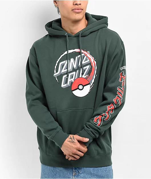 Pokemon & Santa Cruz Poke Ball Dot Men's Green Hoodie