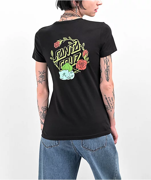 Pokemon & Santa Cruz Grass Type 1 Women's Black T-Shirt