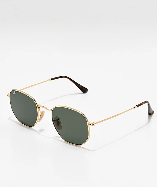 Ray-Ban Hexagonal Gold & Green Sunglasses