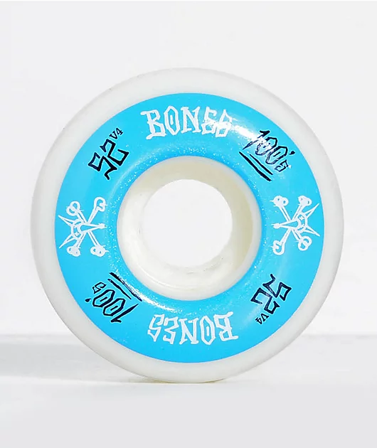 Bones 100 Ringers 52mm Blue & White Skateboard Wheels