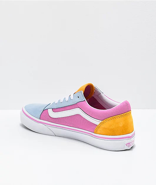 Vans Old Skool Colorblock Pink, Orange & Light Blue Skate Shoes
