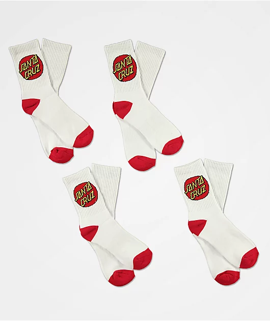 Santa Cruz Boys 4 Pack White Crew Socks