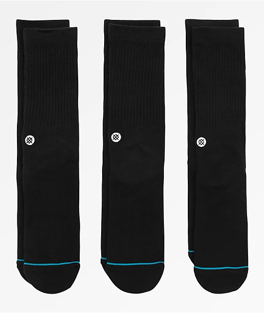 Stance Icon Black 3 Pack Crew Socks