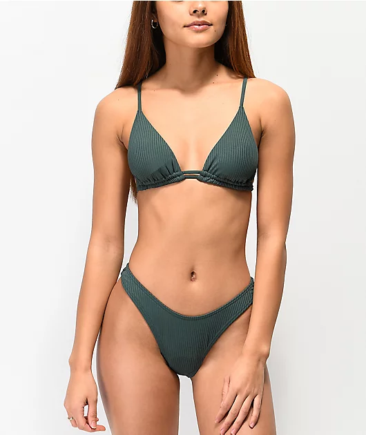 Damsel Aftan Rib Green High Leg Bikini Bottom