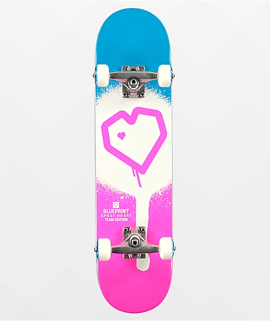 Blueprint Spray Heart 7.75\" Skateboard Complete