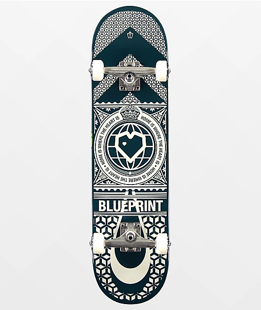 Blueprint Home Heart Navy & White 8.0\" Skateboard Complete