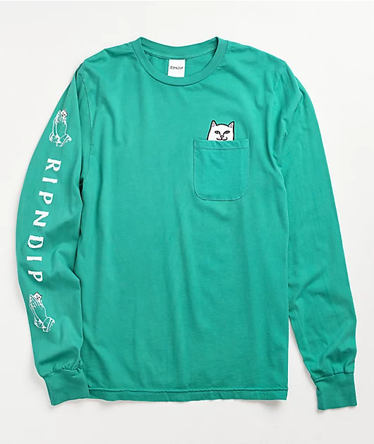 RIPNDIP Lord Nermal Teal Long Sleeve Pocket T-Shirt