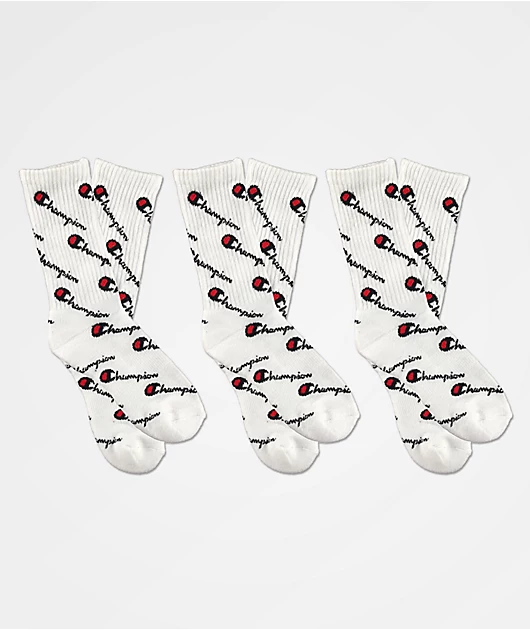 Champion Kids Allover Print White 3 Pack Crew Socks