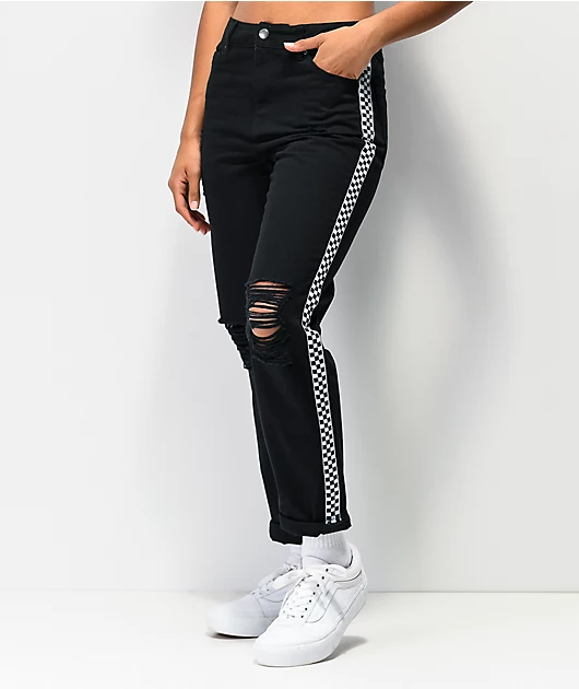 Empyre Eileen Checkerboard Stripe Black Mom Jeans