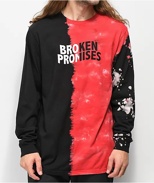 Broken Promises Logo Split Red & Black Tie Dye Long Sleeve T-Shirt