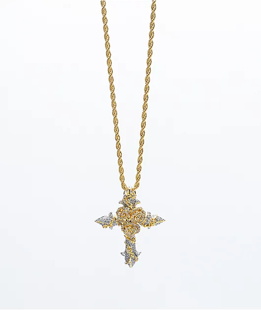 The Gold Gods Diamond Rose Cross Gold 22\" Necklace