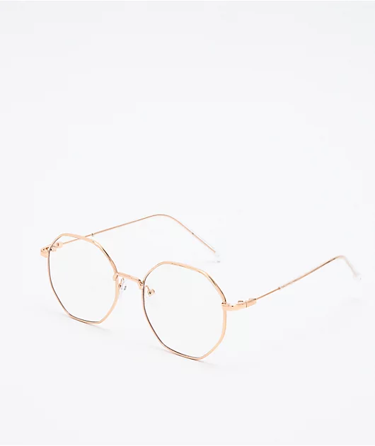 Zeb Gold & Clear Hexagon Sunglasses