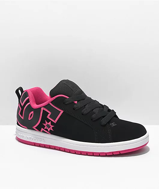 DC Kids Court Graffik Black & Hot Pink Skate Shoes