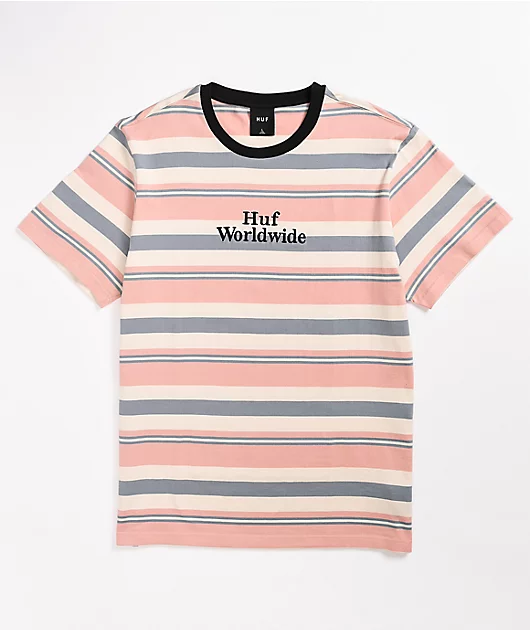 HUF Amory Coral & Blue Stripe Knit T-Shirt