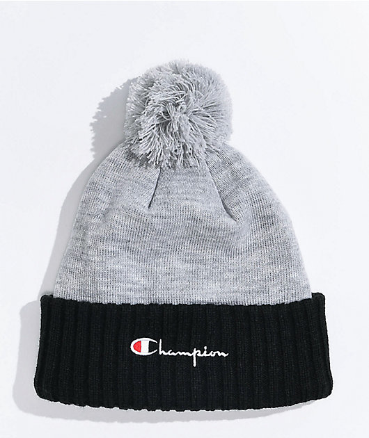 Champion Oxford Grey & Black Pom Beanie