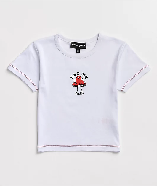 NGOrder Eat Me Mushroom White Crop T-Shirt