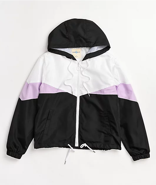 Angel Kiss Black & White Colorblock Crop Windbreaker Jacket