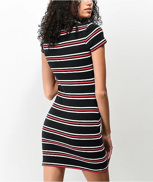 Lurking Class by Sketchy Tank Black, White & Red Stripe Mock Neck Dress