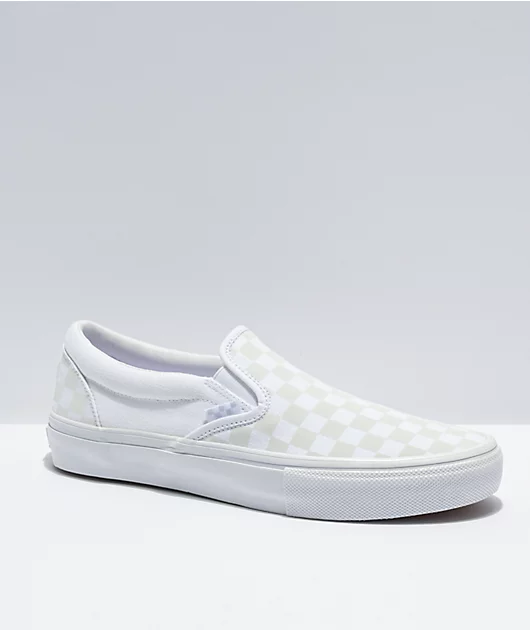 Vans Slip-On Skate White & Reflective Checkerboard Skate Shoes