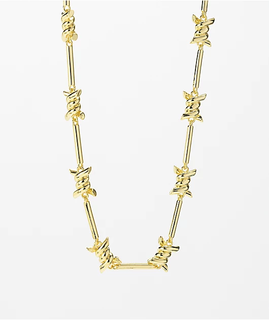 King Ice Barbed Wire Chain Yellow Gold Necklace