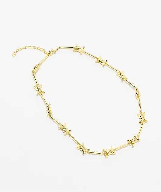 King Ice Barbed Wire Chain Yellow Gold Necklace