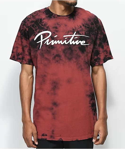 Primitive Nuevo Brick Red & Black Tie Dye T-Shirt