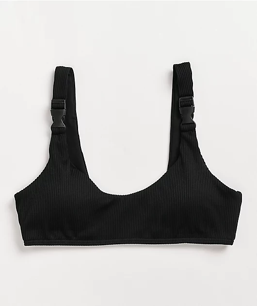 Damsel Jess Ribbed Black Sport Buckle Bikini Top