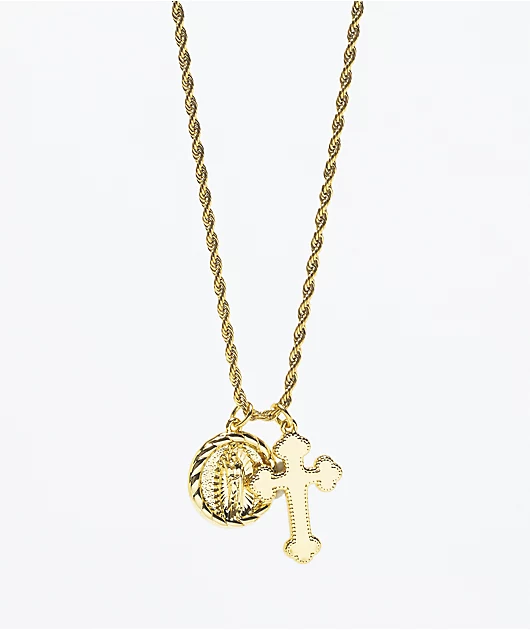 Saint Midas Mary & Cross 20\" Gold Rope Chain Necklace
