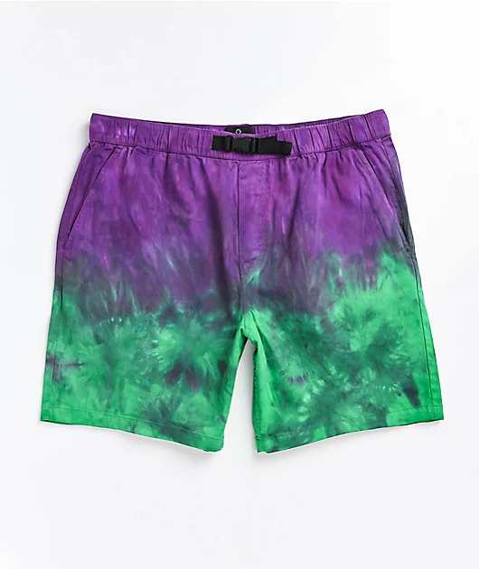 Empyre Dixon Purple & Green Tie Dye Elastic Waist Shorts