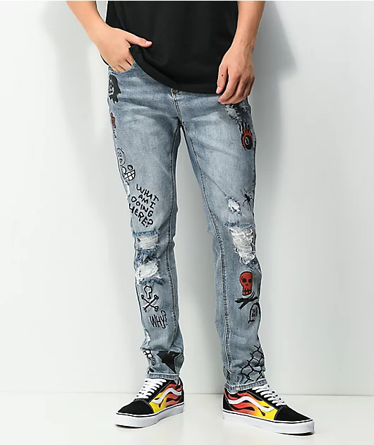 67515-ninth-hall-lure-printed-light-blue-denim-skinny-jeans-1.webp Ninth Hall Lure Printed Light Blue Denim Skinny Jeans