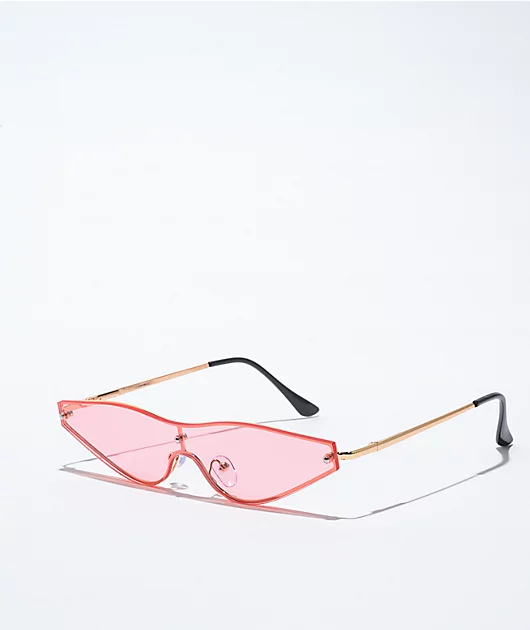 Pink Frameless Cateye Sunglasses