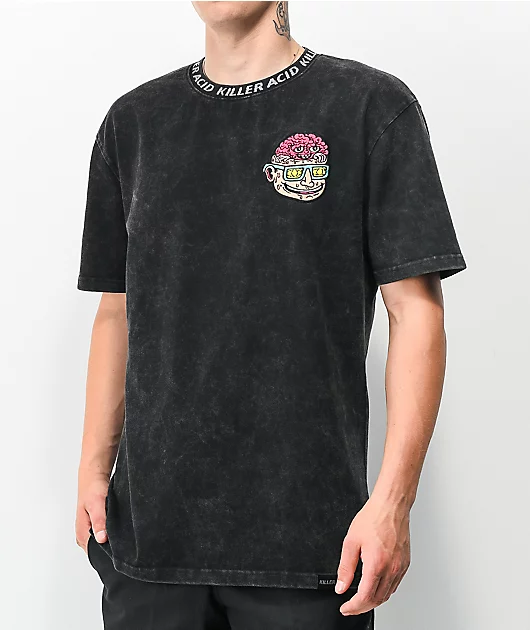 Killer Acid Flip Your Lid Black Mineral Wash T-Shirt