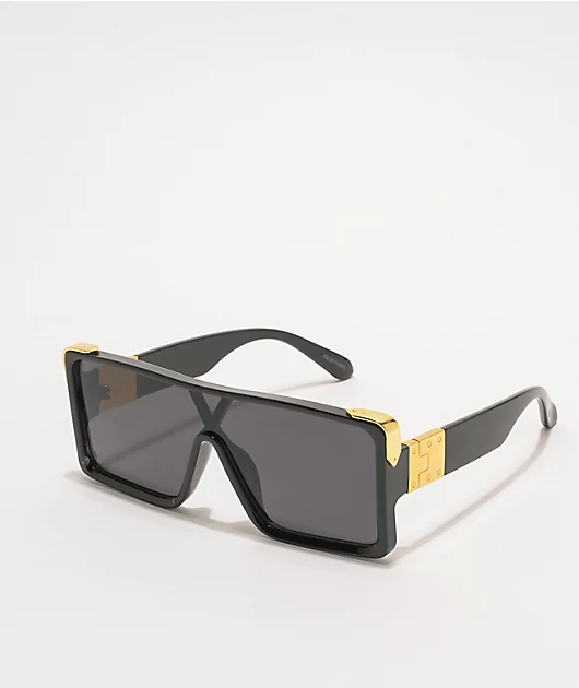 Black & Gold Oversized Shield Sunglasses