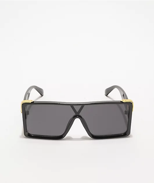 Black & Gold Oversized Shield Sunglasses