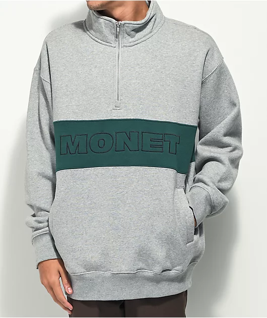 Monet Hubba Grey & Green Quarter Zip Sweatshirt