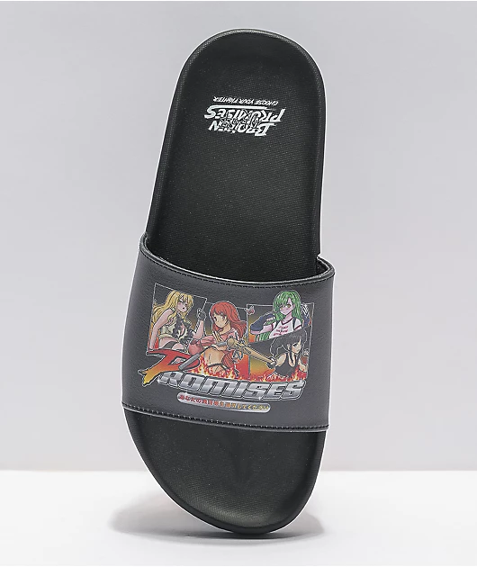 Broken Promises Choose Your Fighter Black Slide Sandals