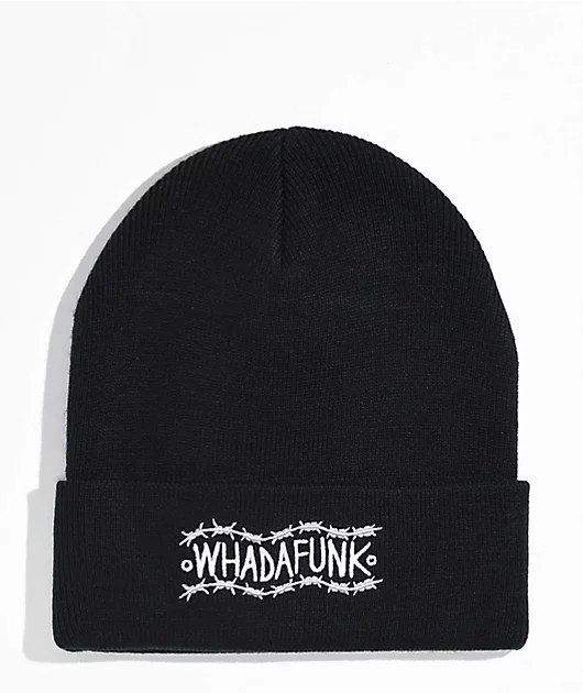 WHADAFUNK Wavy Barbed Wire Black Beanie