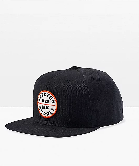 Brixton Oath III Black & Orange Snapback Hat
