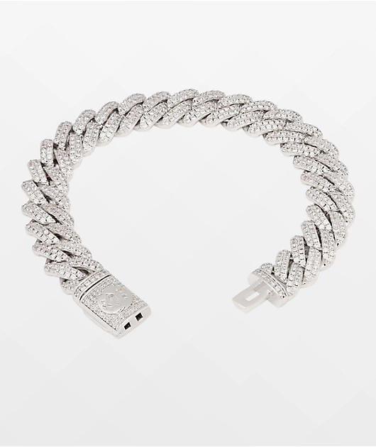 King Ice Iced Diamond Cut Miami Cuban Link 12mm Silver Bracelet