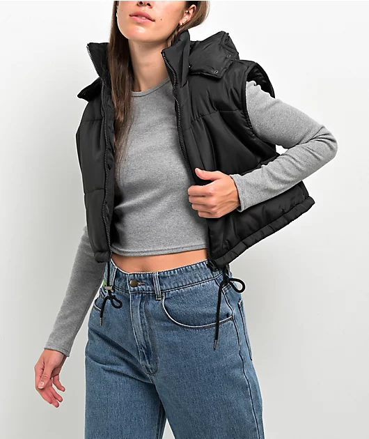 Angel Kiss Black Crop Puffer Vest