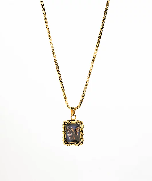 HUF Barbed Wire Dog Pendant 22\" Gold Chain Necklace
