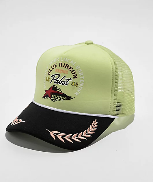 Pabst Blue Ribbon Racing Green & Black Trucker Hat