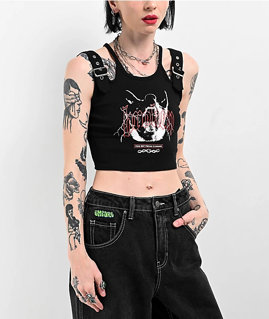 Broken Promises Buckle K9 Black Crop Tank Top
