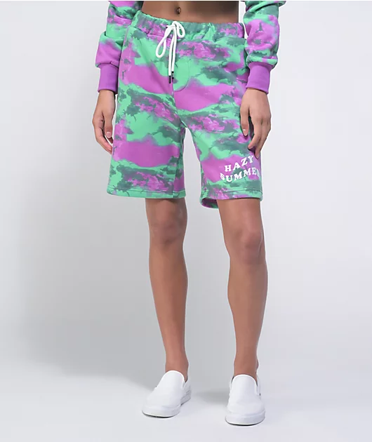 WeSC Marty Hazy Summer Green & Pink Tie Dye Sweat Shorts
