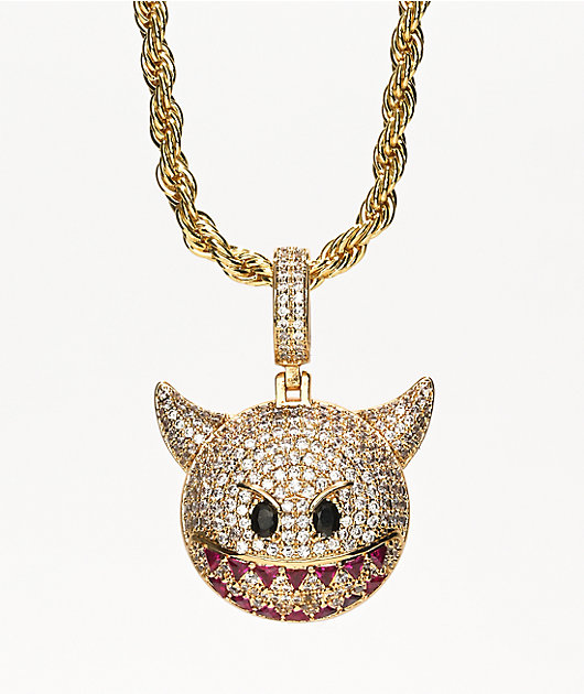 King Ice Devil Emoji 20\" Gold Necklace