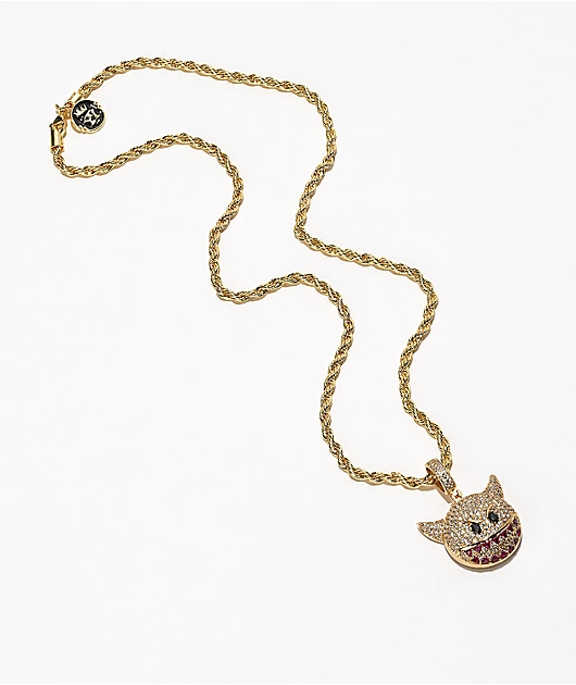 King Ice Devil Emoji 20\" Gold Necklace