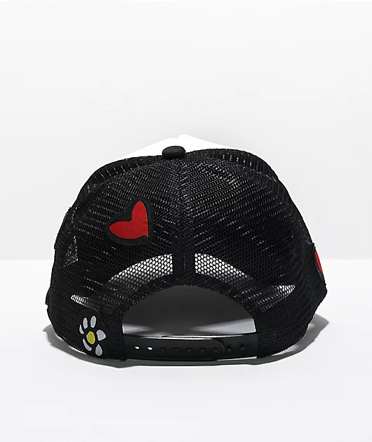 73773-petals-and-peacocks-peace-airbrush-black-white-trucker-hat-2.webp Petals and Peacocks Peace Airbrush Black & White Trucker Hat